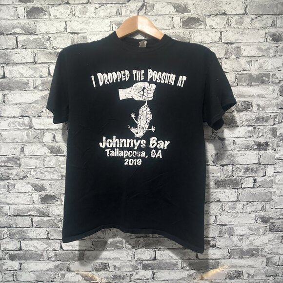 EUC Gildan Johnnys Bar Women's Black T-Shirt White Font Size Medium - Picture 1 of 9